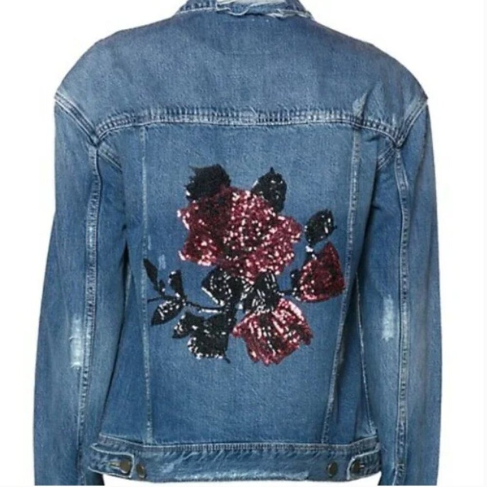 Paige Josephine Sequin Rose Denim Jacket NWT Medium